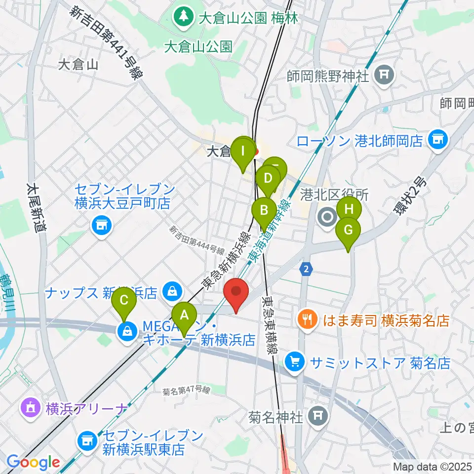 菊名JAM周辺のカフェ一覧地図