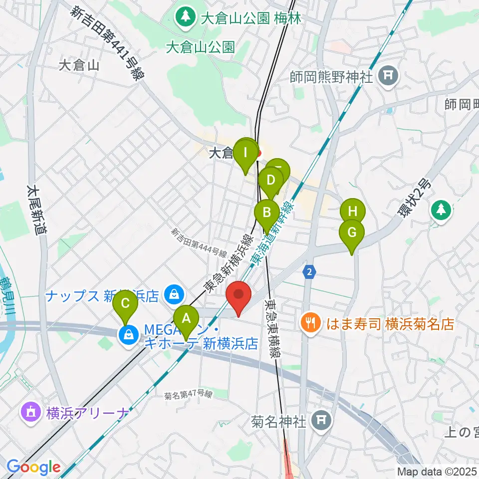 菊名JAM周辺のカフェ一覧地図
