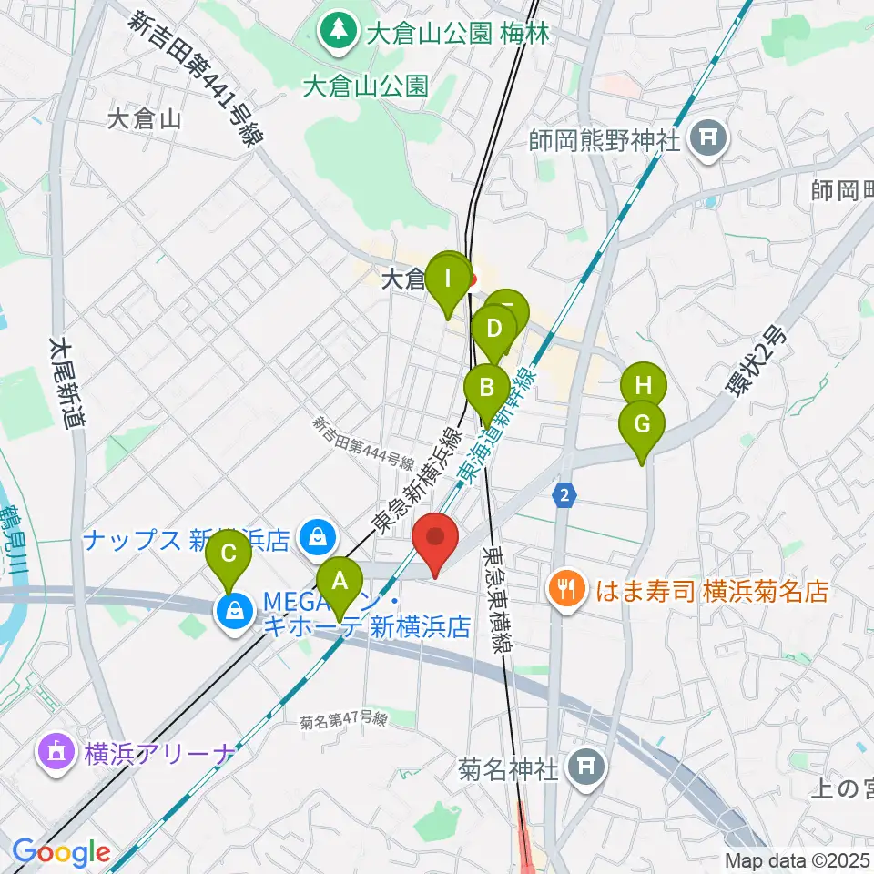菊名JAM周辺のカフェ一覧地図