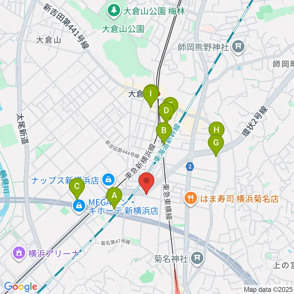 菊名JAM周辺のカフェ一覧地図