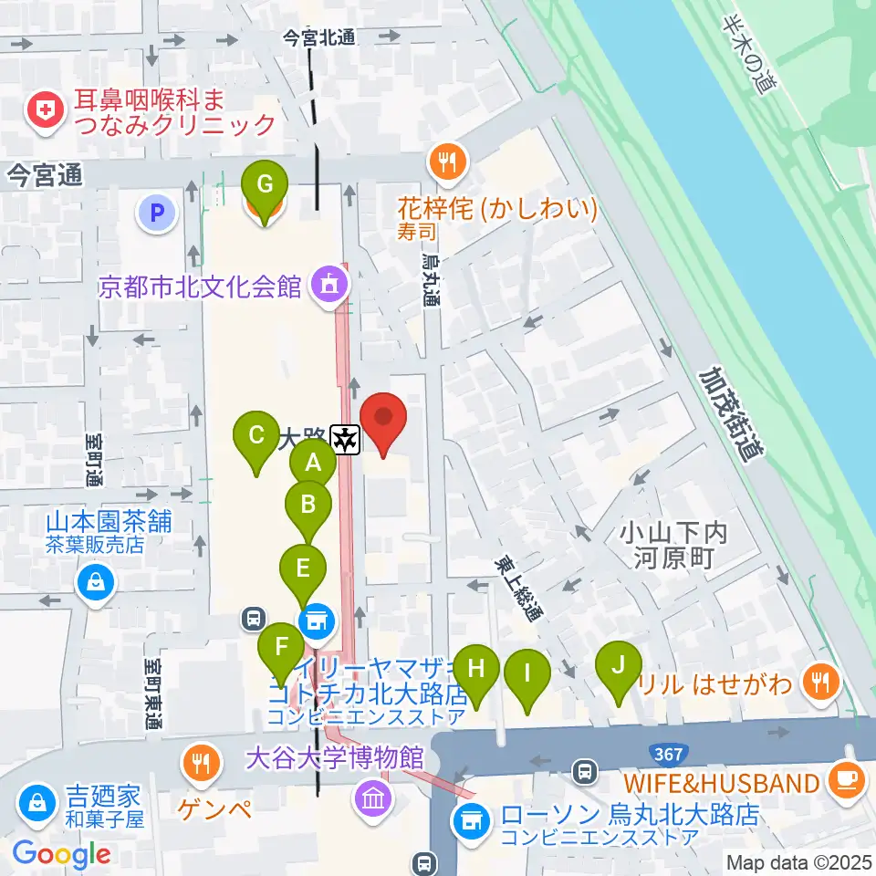 京都ミュージックラボ周辺のカフェ一覧地図