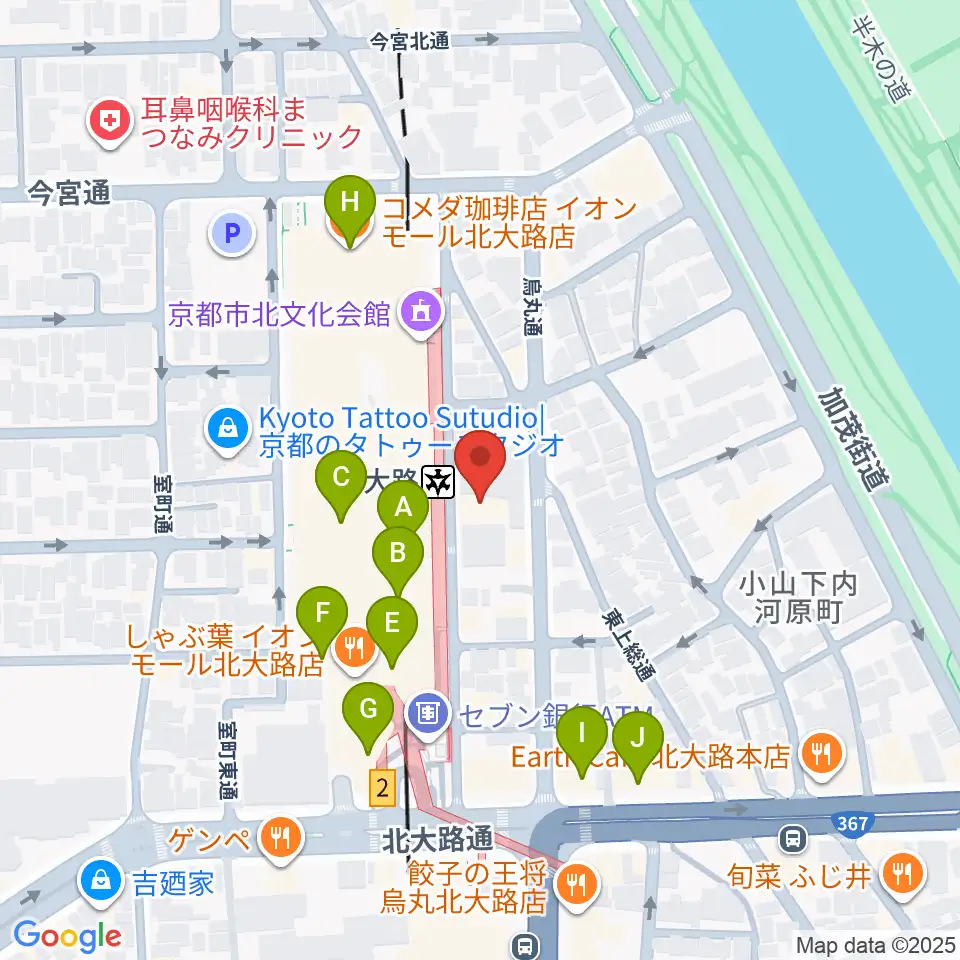 京都ミュージックラボ周辺のカフェ一覧地図