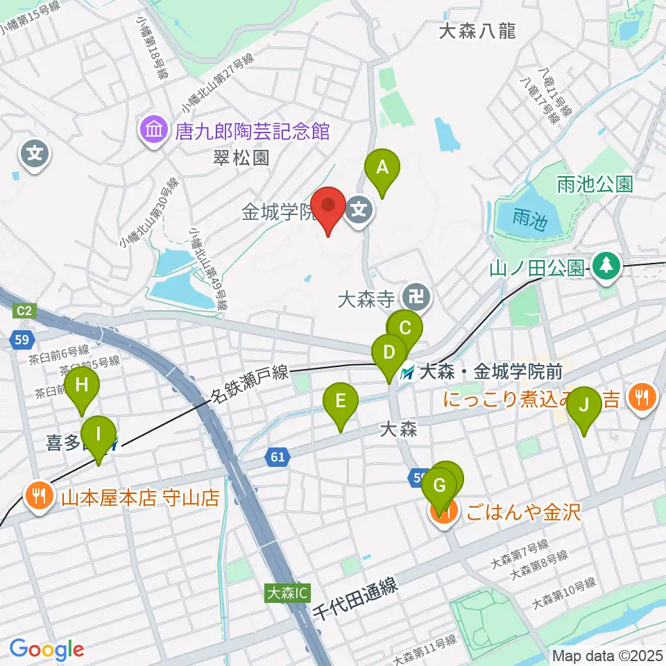 金城学院大学 音楽芸術学科周辺のカフェ一覧地図