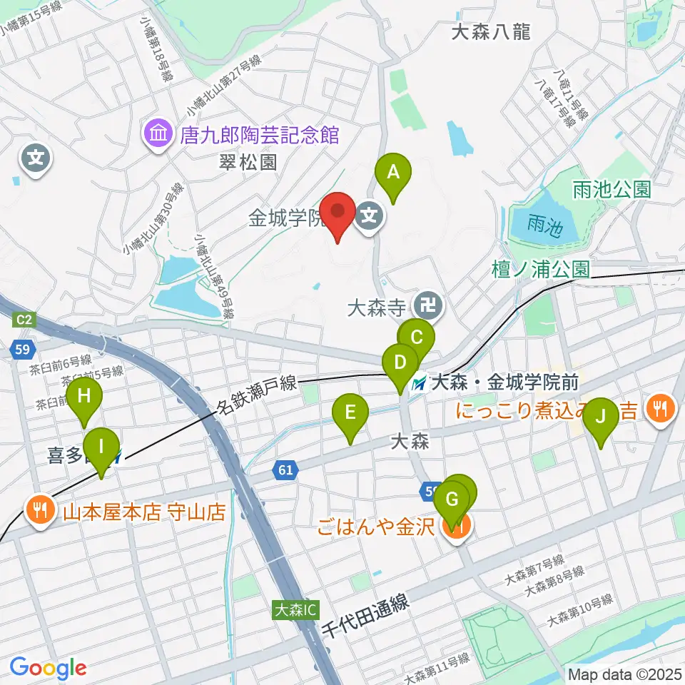 金城学院大学 音楽芸術学科周辺のカフェ一覧地図
