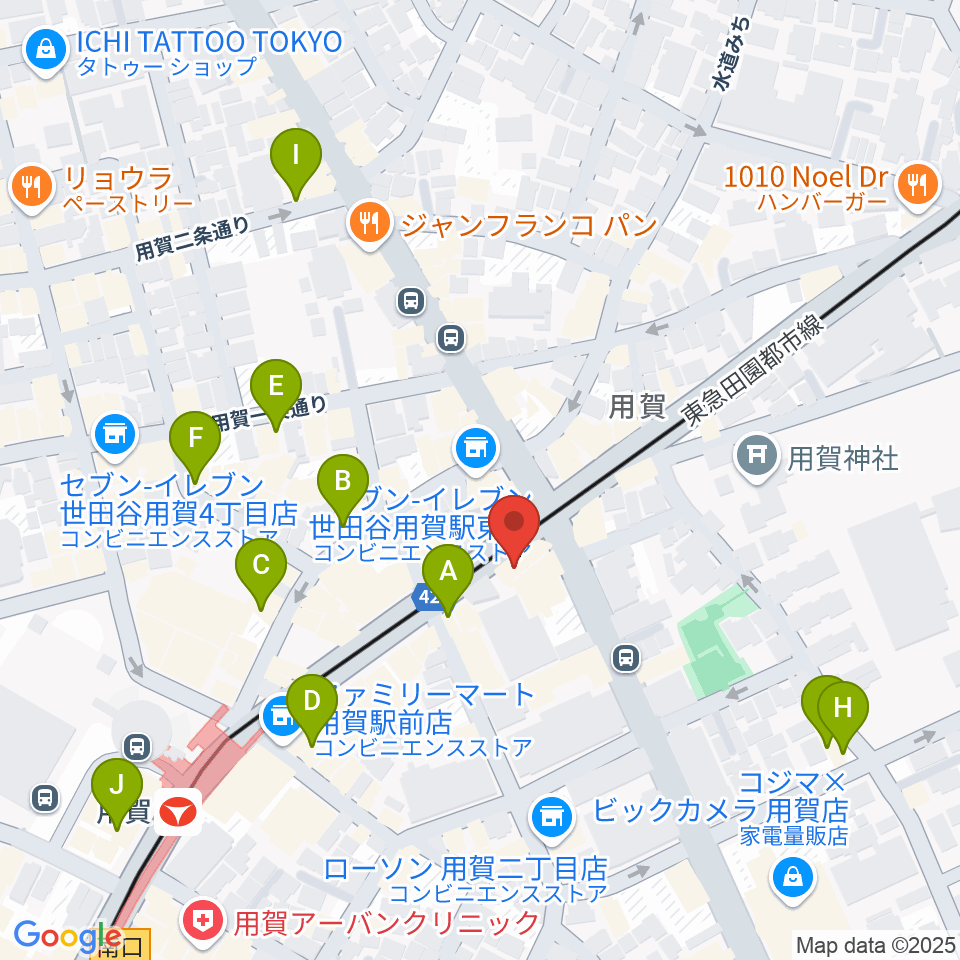 ママンベビー用賀教室周辺のカフェ一覧地図