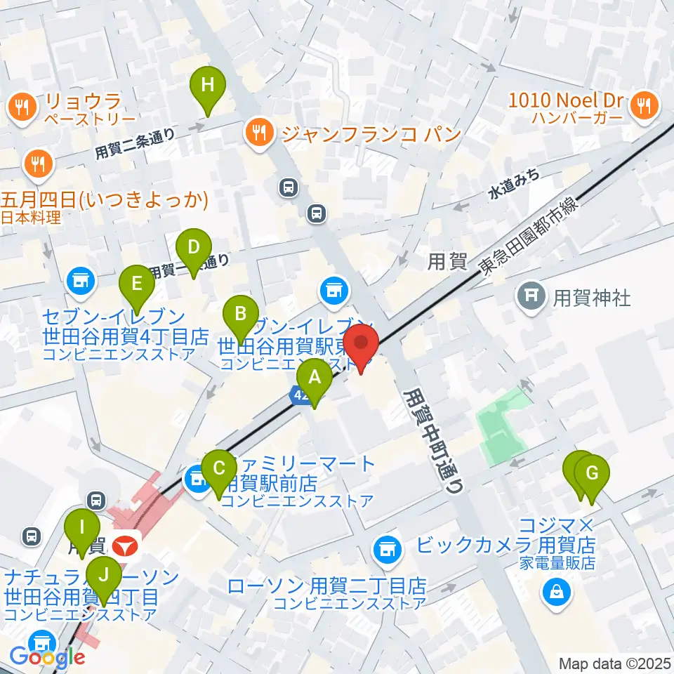 ママンベビー用賀教室周辺のカフェ一覧地図