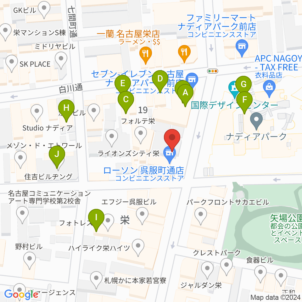 名古屋スクールオブミュージック&ダンス専門学校周辺のカフェ一覧地図