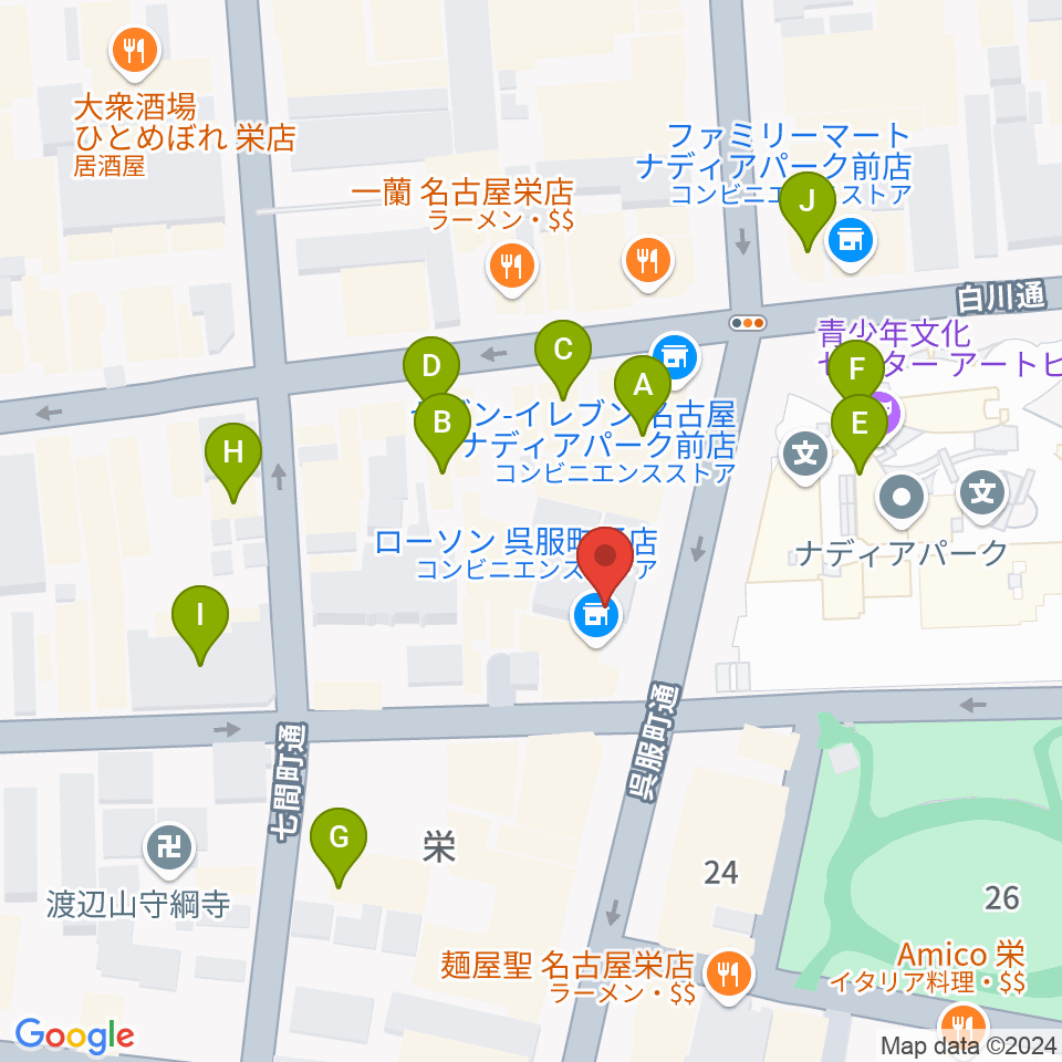 名古屋スクールオブミュージック&ダンス専門学校周辺のカフェ一覧地図