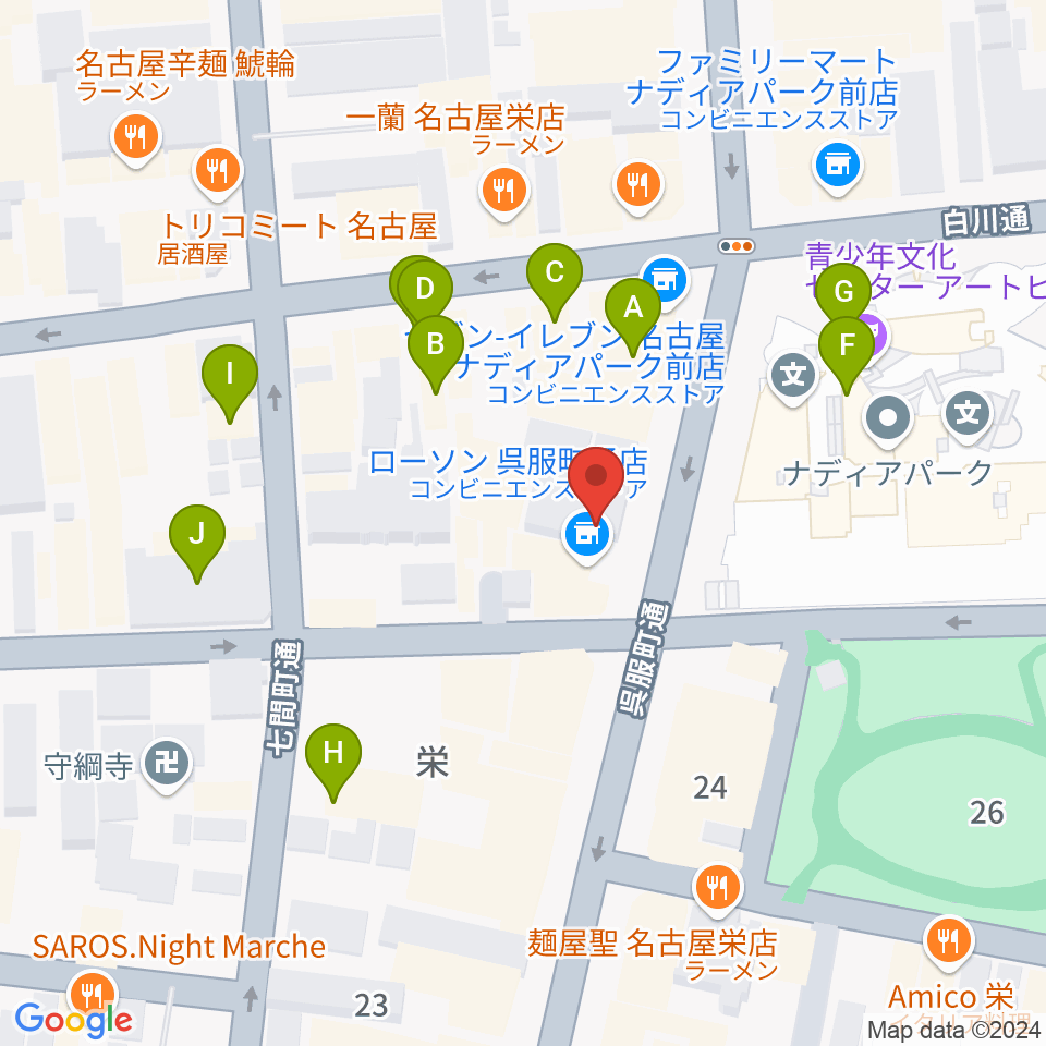 名古屋スクールオブミュージック&ダンス専門学校周辺のカフェ一覧地図