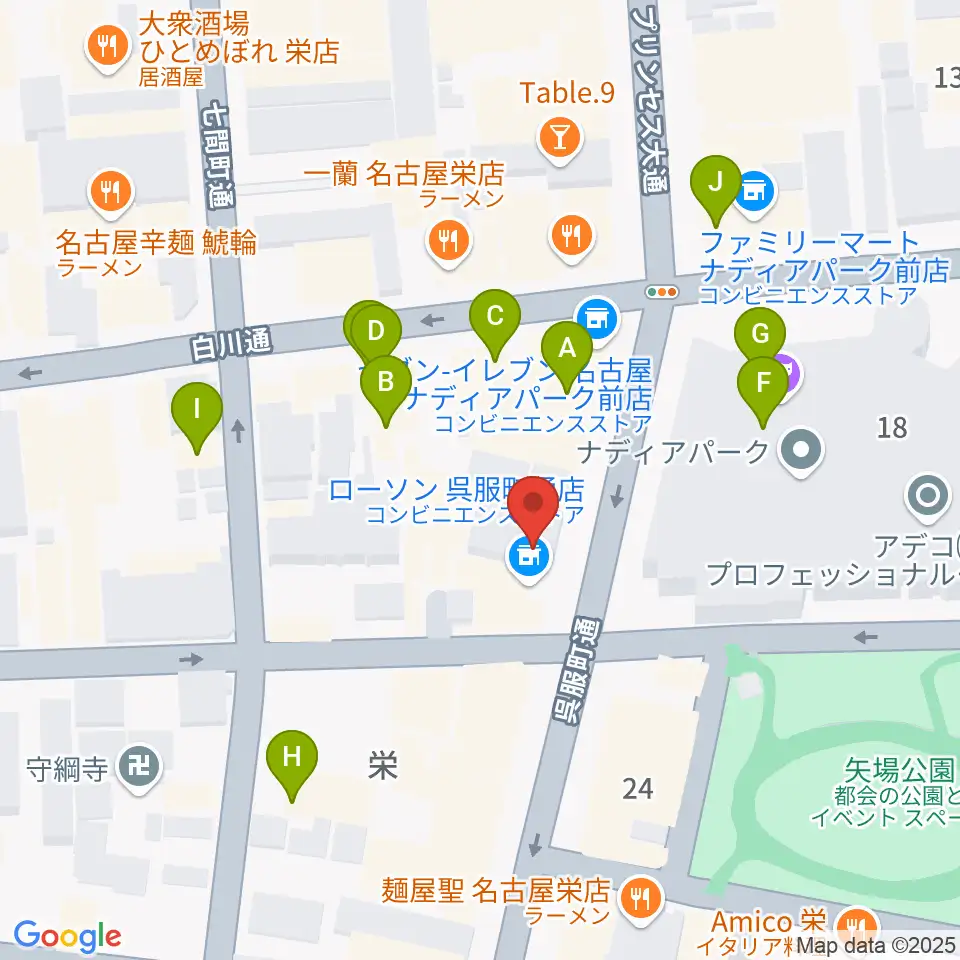 名古屋スクールオブミュージック&ダンス専門学校周辺のカフェ一覧地図