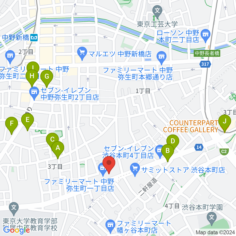 専門学校東京アナウンス学院周辺のカフェ一覧地図