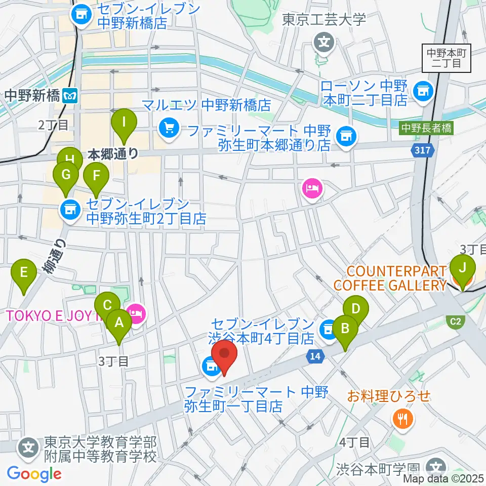 専門学校東京アナウンス学院周辺のカフェ一覧地図