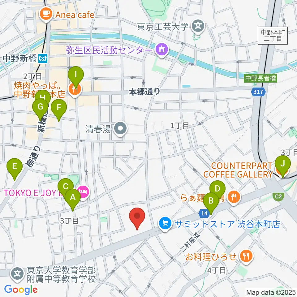専門学校東京アナウンス学院周辺のカフェ一覧地図