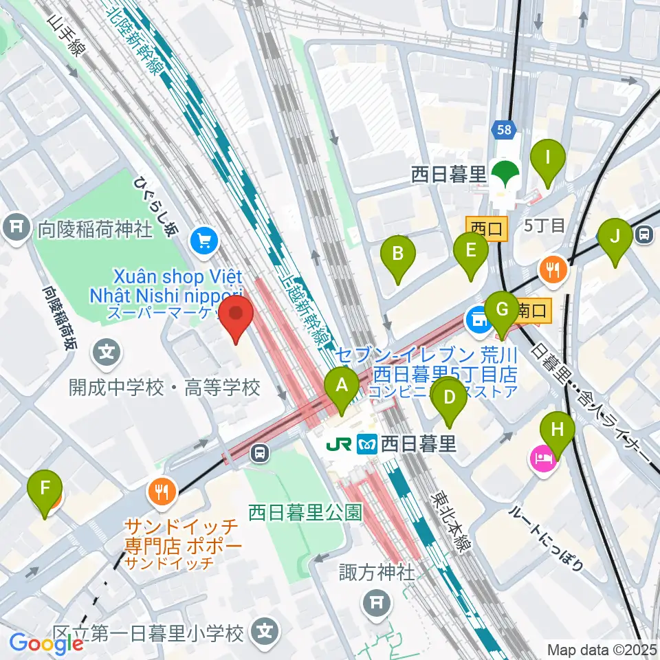 東京音楽学院 西日暮里駅前校周辺のカフェ一覧地図