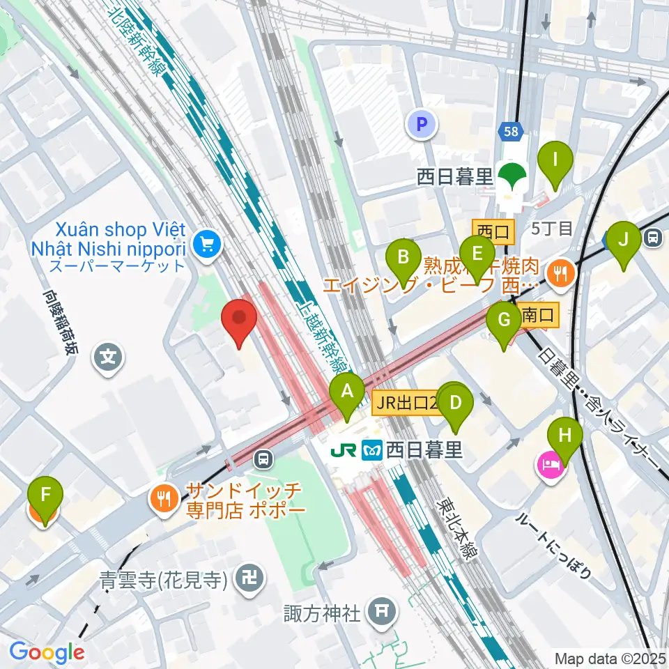 東京音楽学院 西日暮里駅前校周辺のカフェ一覧地図