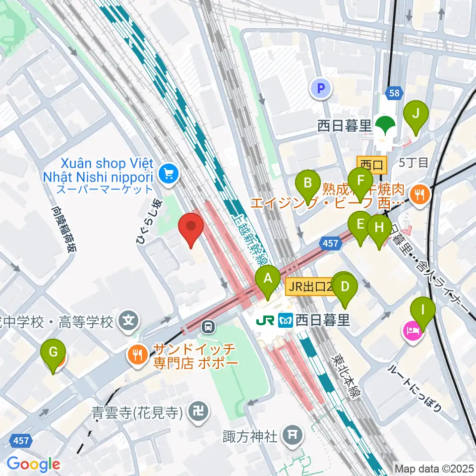 東京音楽学院 西日暮里駅前校周辺のカフェ一覧地図