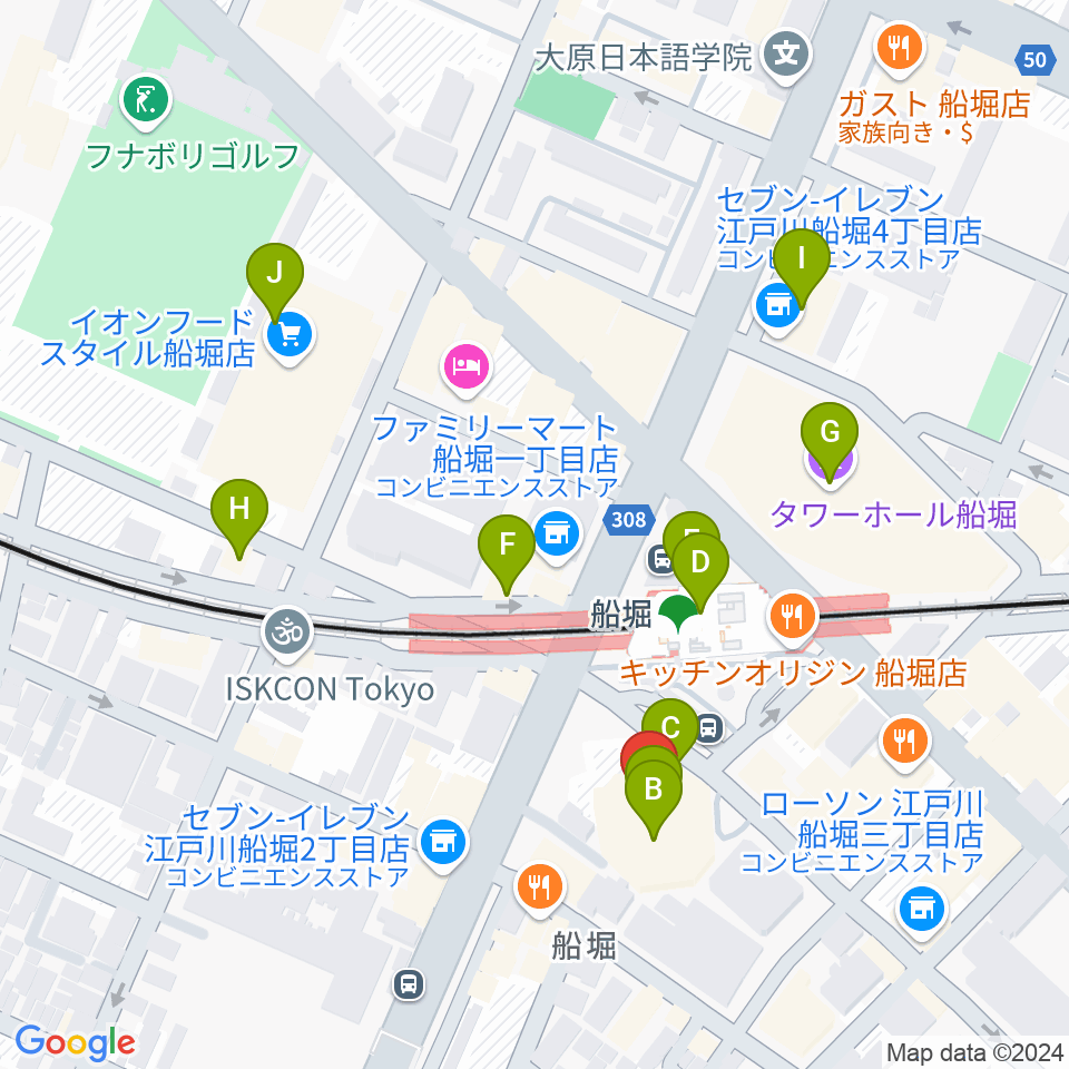 ヤマノミュージックセンター船堀周辺のカフェ一覧地図