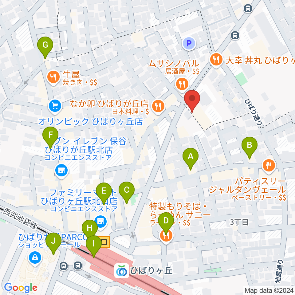 ヤマノミュージックセンターひばりが丘周辺のカフェ一覧地図