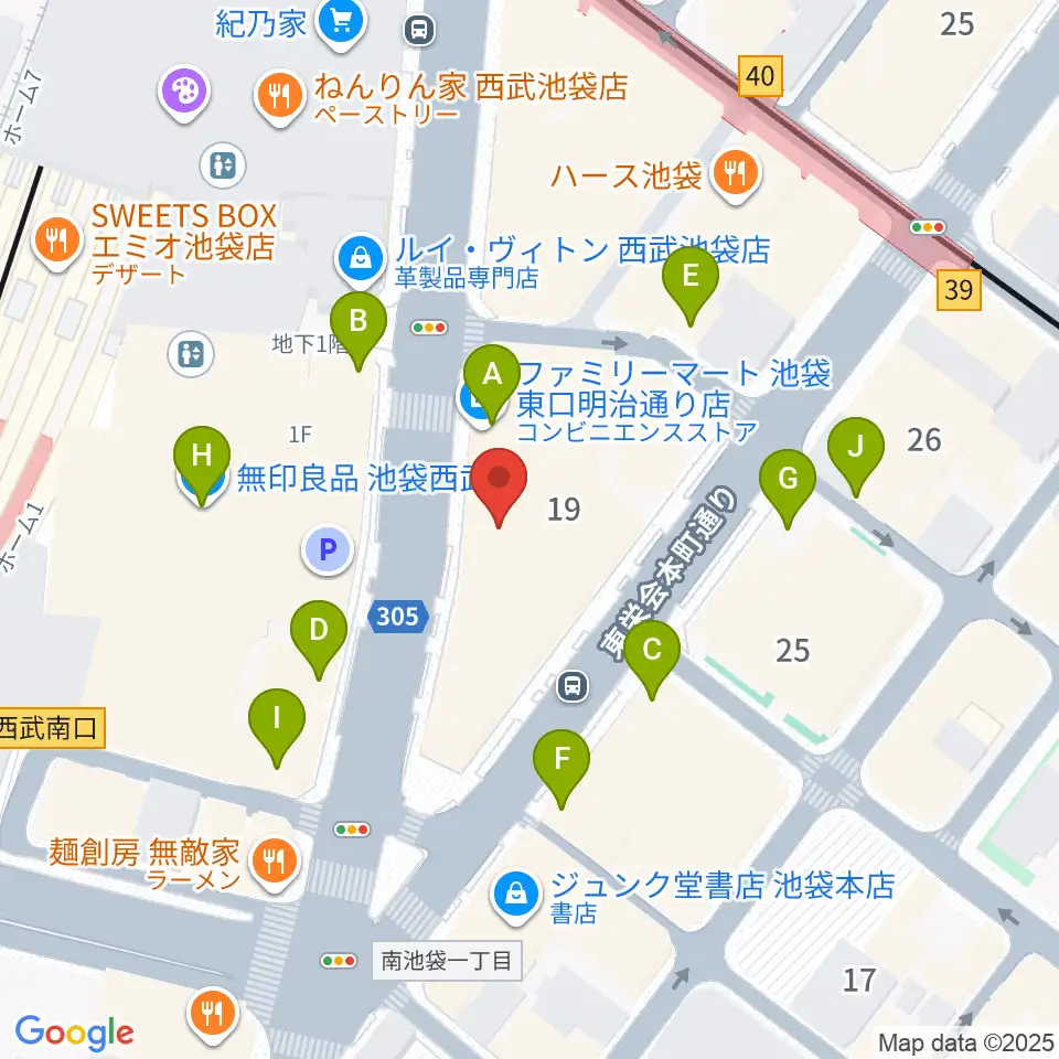 ヤマノミュージックサロン池袋周辺のカフェ一覧地図