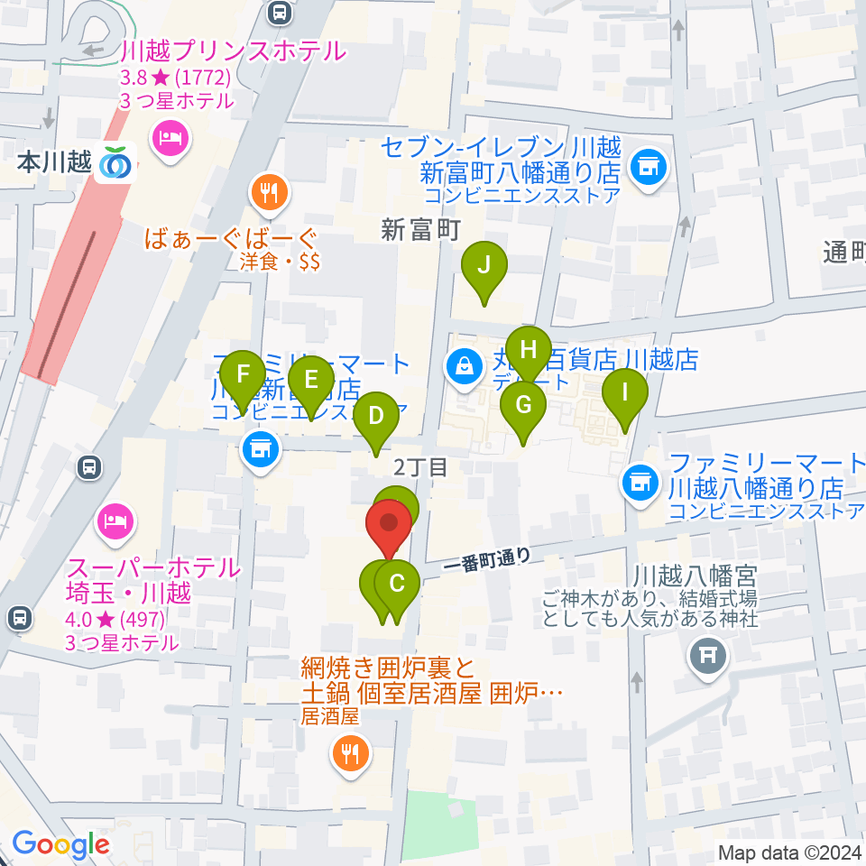 ヤマノミュージックサロン川越周辺のカフェ一覧地図