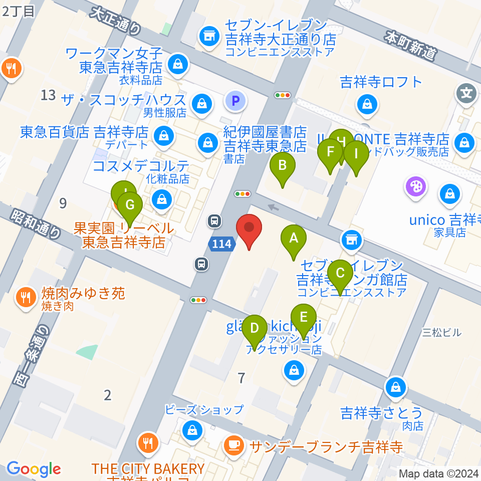 ヤマノミュージックサロン吉祥寺周辺のカフェ一覧地図