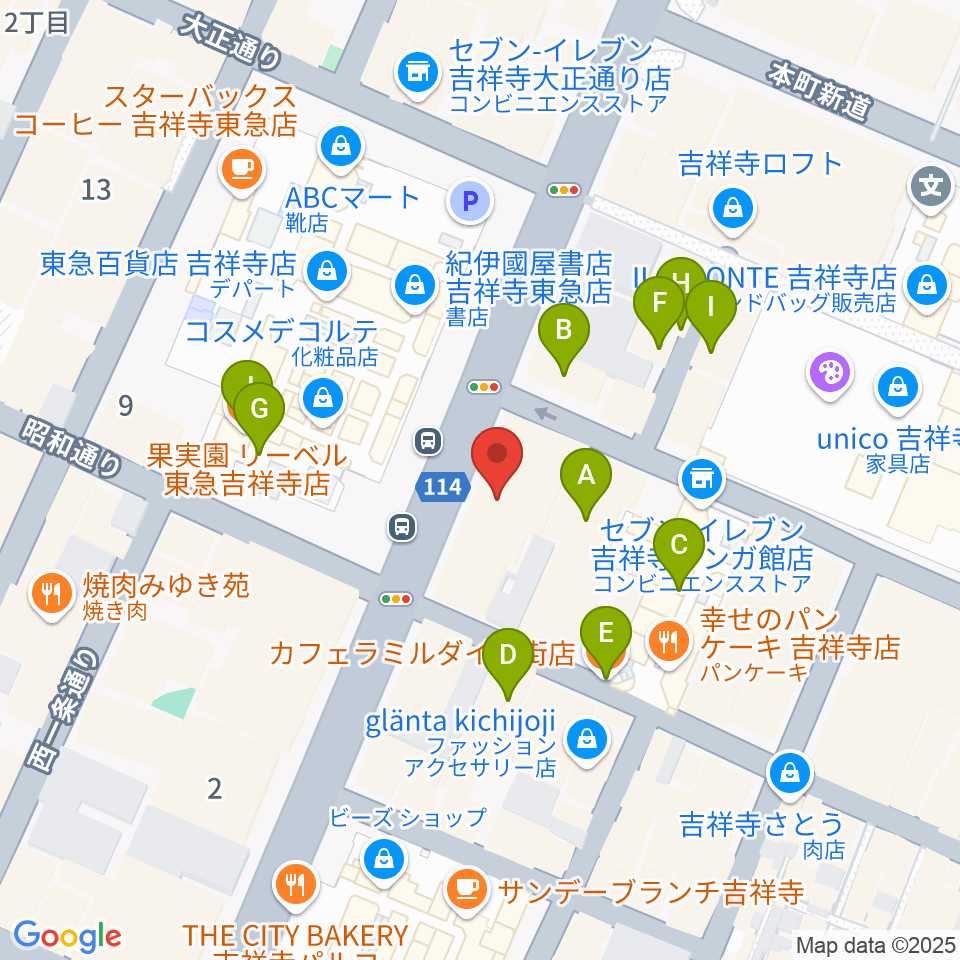 ヤマノミュージックサロン吉祥寺周辺のカフェ一覧地図