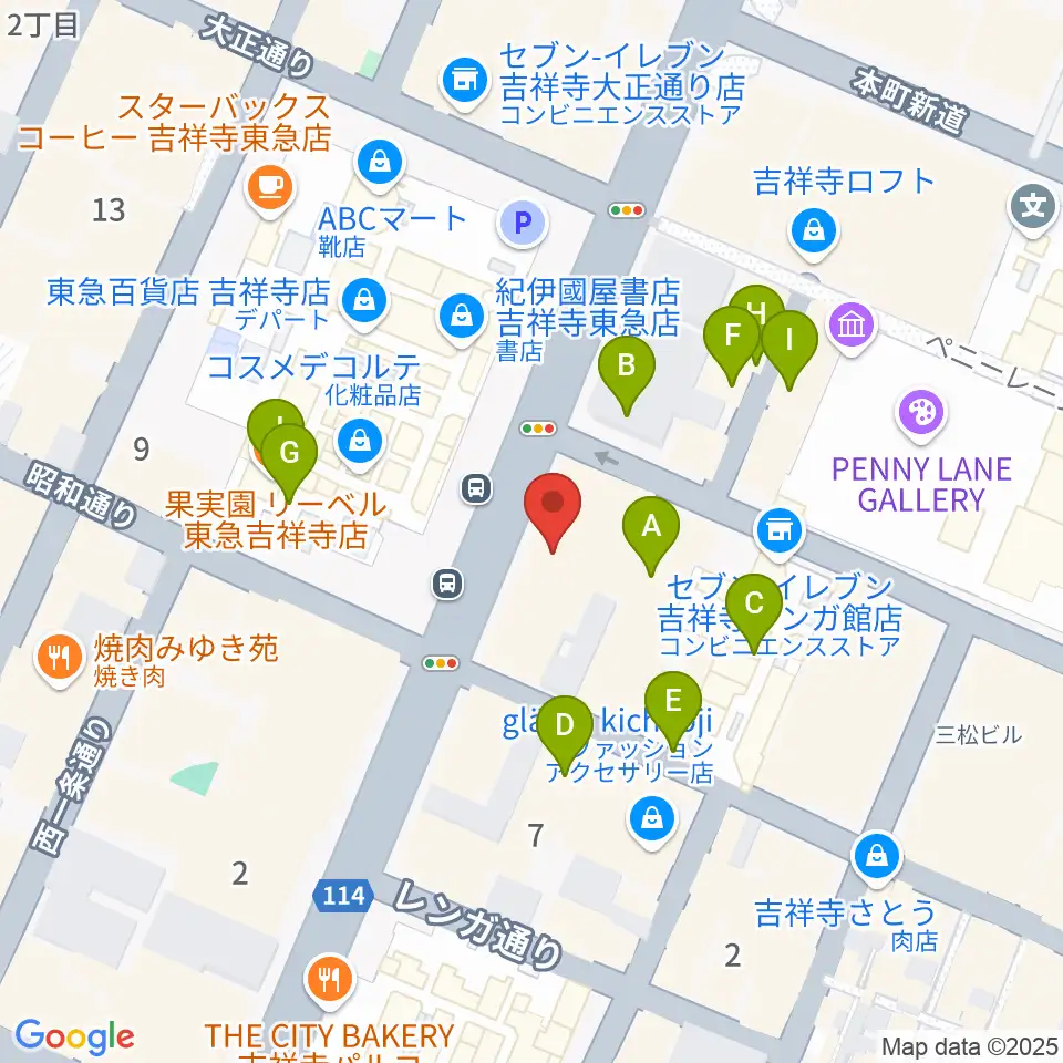 ヤマノミュージックサロン吉祥寺周辺のカフェ一覧地図