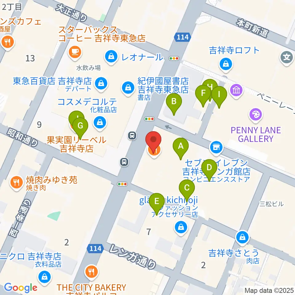 ヤマノミュージックサロン吉祥寺周辺のカフェ一覧地図