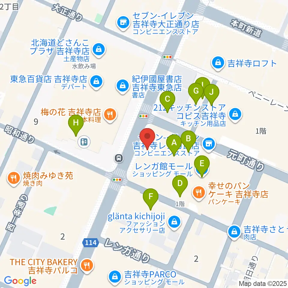 ヤマノミュージックサロン吉祥寺周辺のカフェ一覧地図