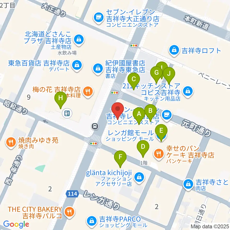 ヤマノミュージックサロン吉祥寺周辺のカフェ一覧地図