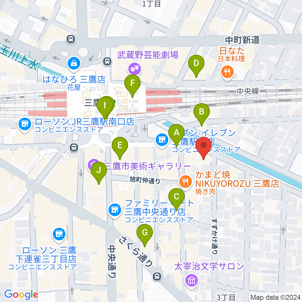 ヤマノミュージックセンター三鷹周辺のカフェ一覧地図