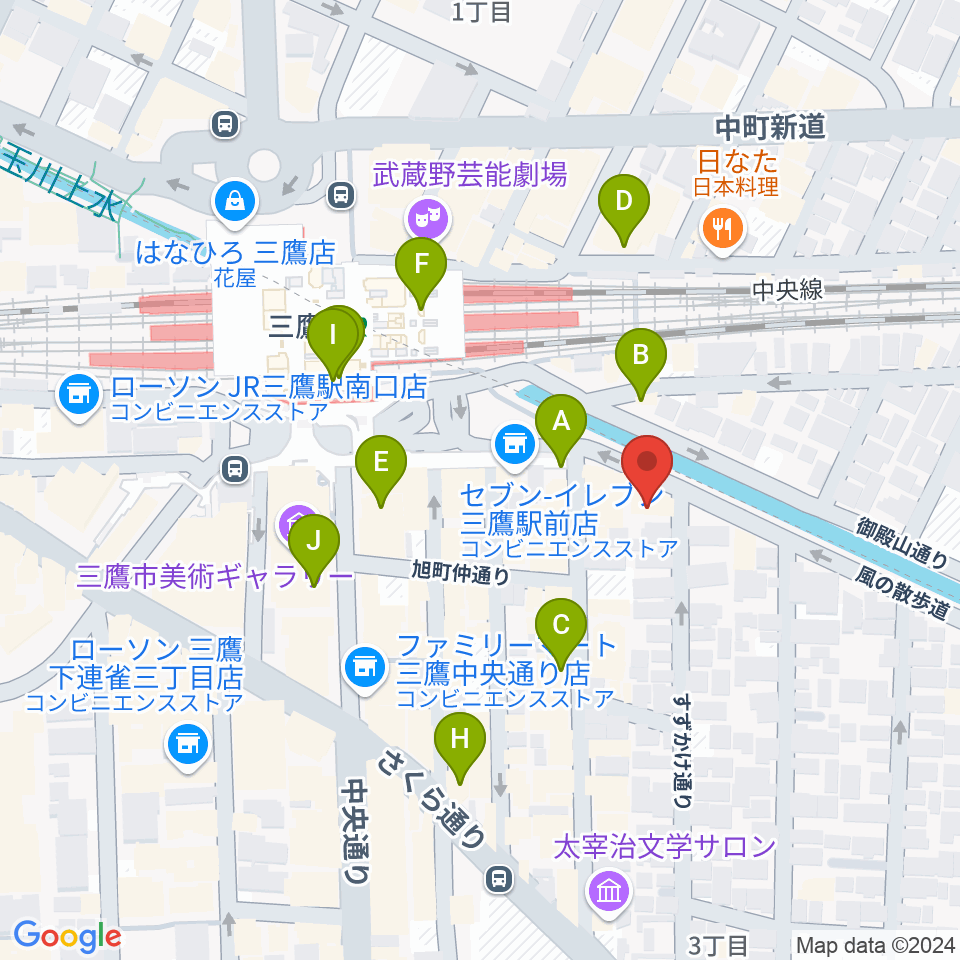 ヤマノミュージックセンター三鷹周辺のカフェ一覧地図