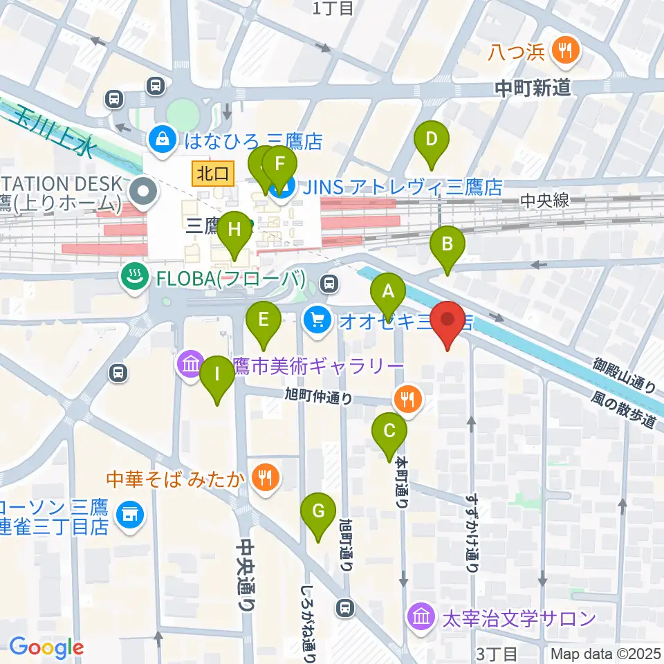 ヤマノミュージックセンター三鷹周辺のカフェ一覧地図