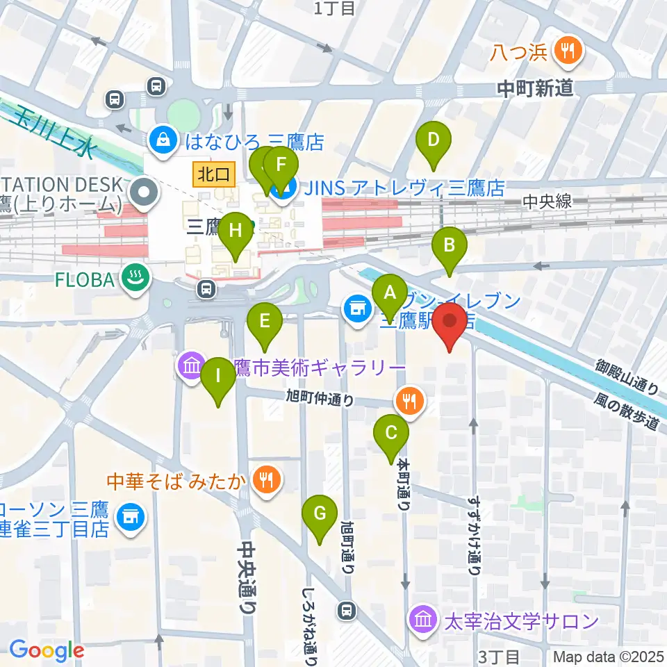 ヤマノミュージックセンター三鷹周辺のカフェ一覧地図