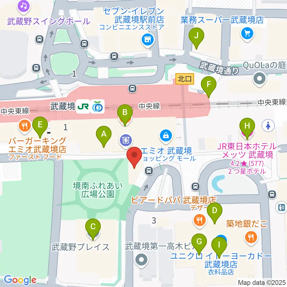 ヤマノミュージックセンター武蔵境周辺のカフェ一覧地図
