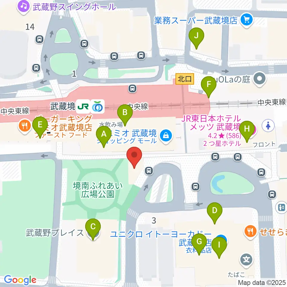 ヤマノミュージックセンター武蔵境周辺のカフェ一覧地図