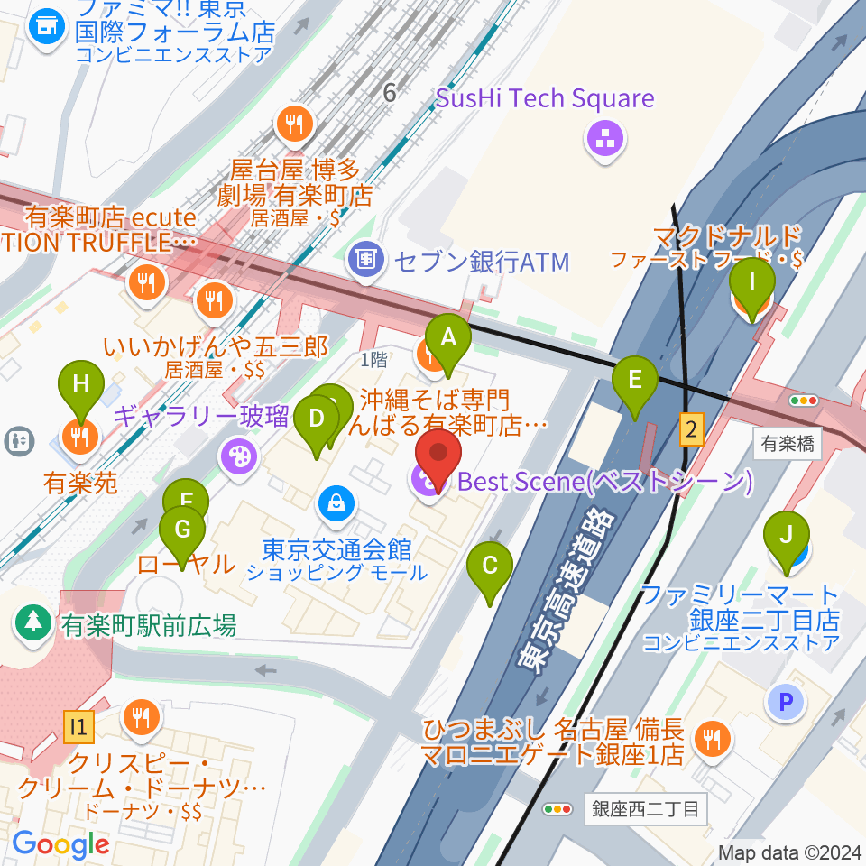 ヤマノミュージックサロン有楽町周辺のカフェ一覧地図