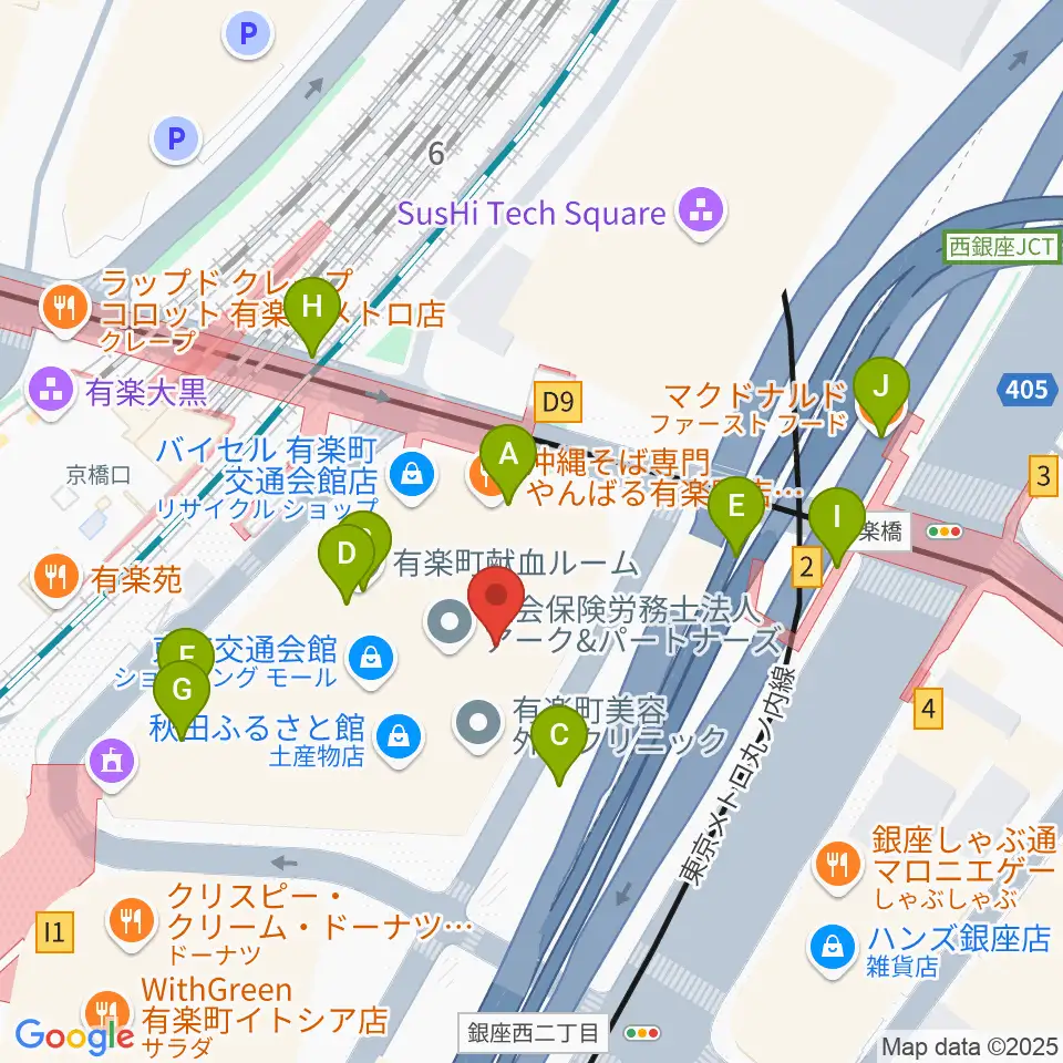 ヤマノミュージックサロン有楽町周辺のカフェ一覧地図