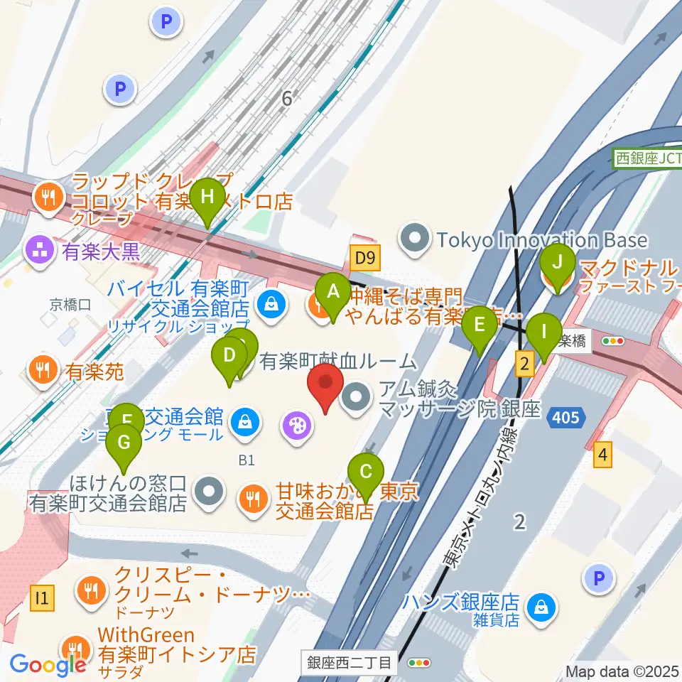 ヤマノミュージックサロン有楽町周辺のカフェ一覧地図