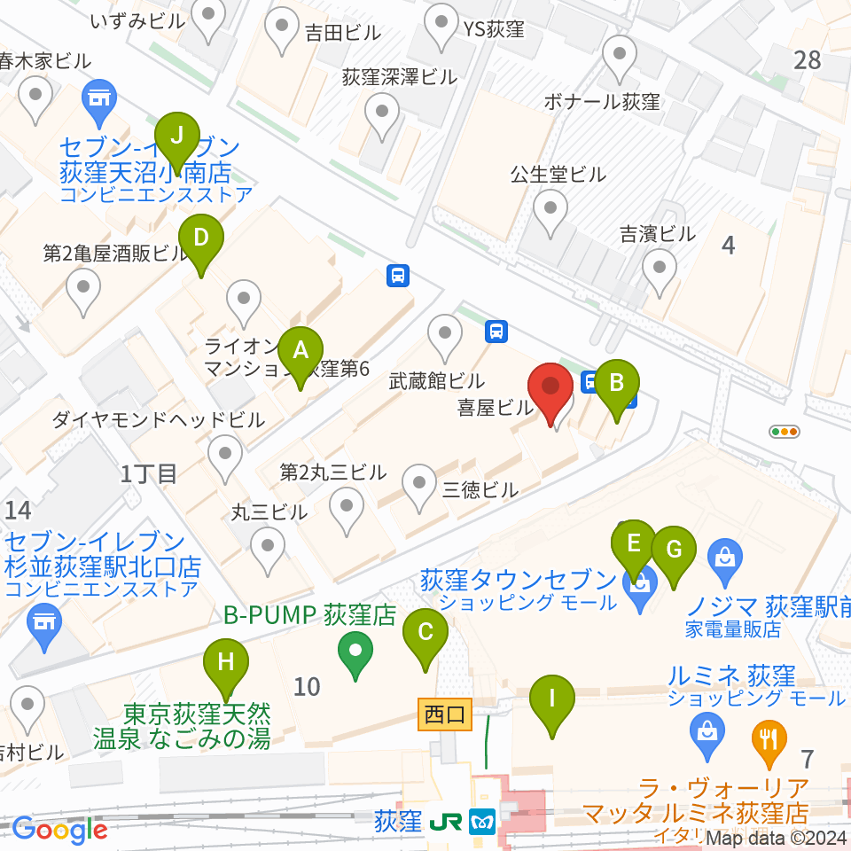 八重洲ピアノ社 荻窪本店センター周辺のカフェ一覧地図