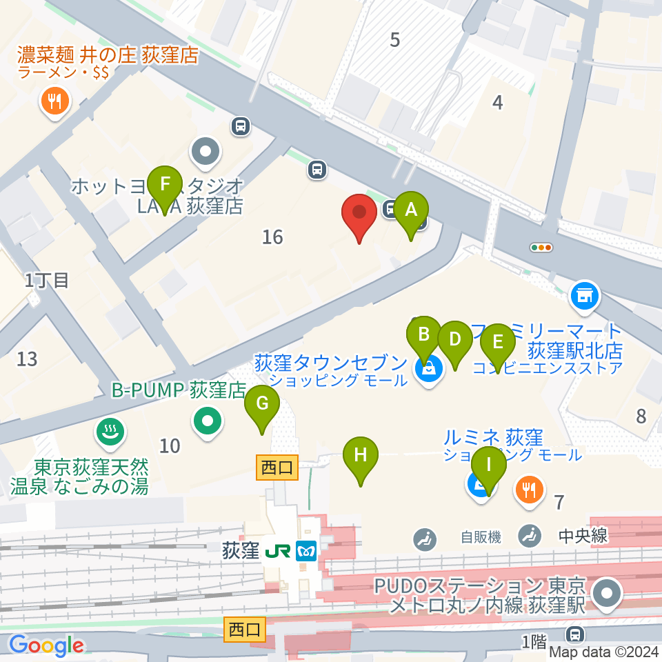 八重洲ピアノ社 荻窪本店センター周辺のカフェ一覧地図