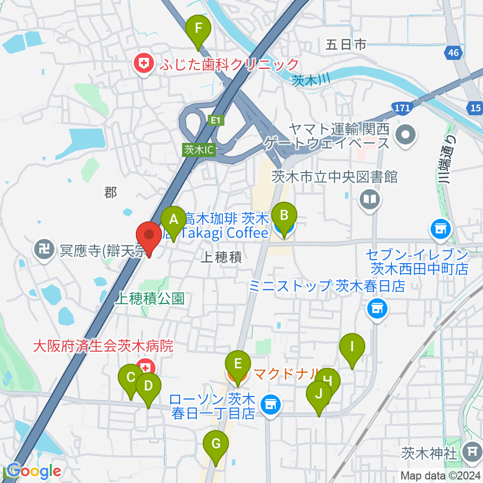 クレール音楽教室周辺のカフェ一覧地図