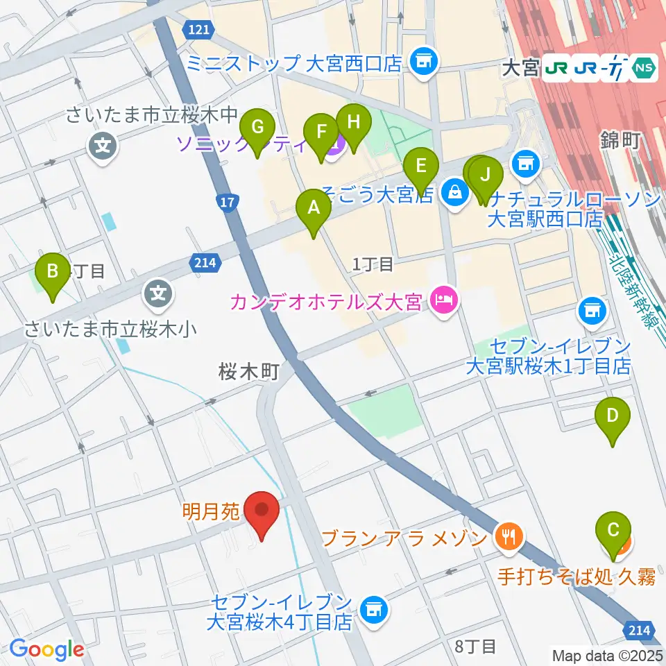 モーゼ音楽スクール周辺のカフェ一覧地図