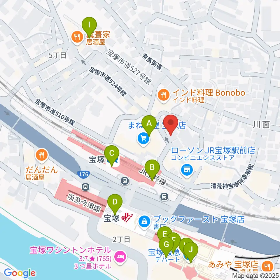 宝塚ミュージックリサーチ周辺のカフェ一覧地図