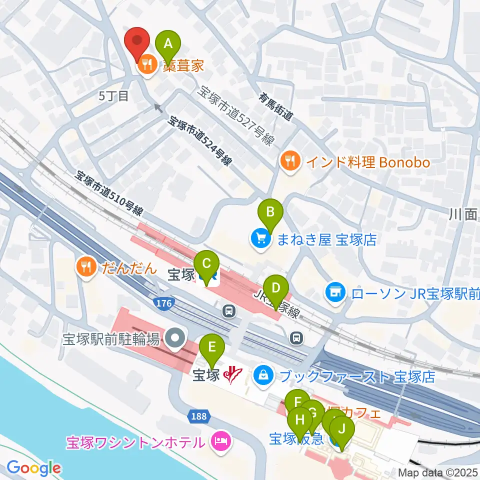 宝塚ミュージックリサーチ周辺のカフェ一覧地図