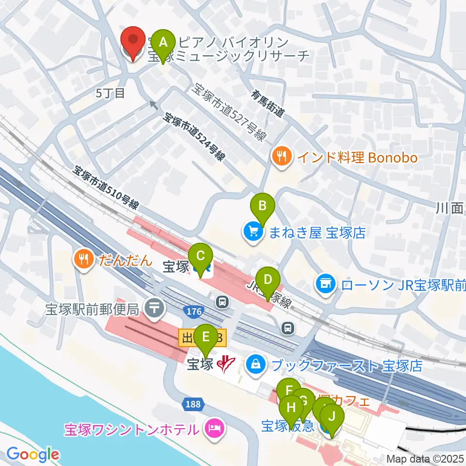宝塚ミュージックリサーチ周辺のカフェ一覧地図