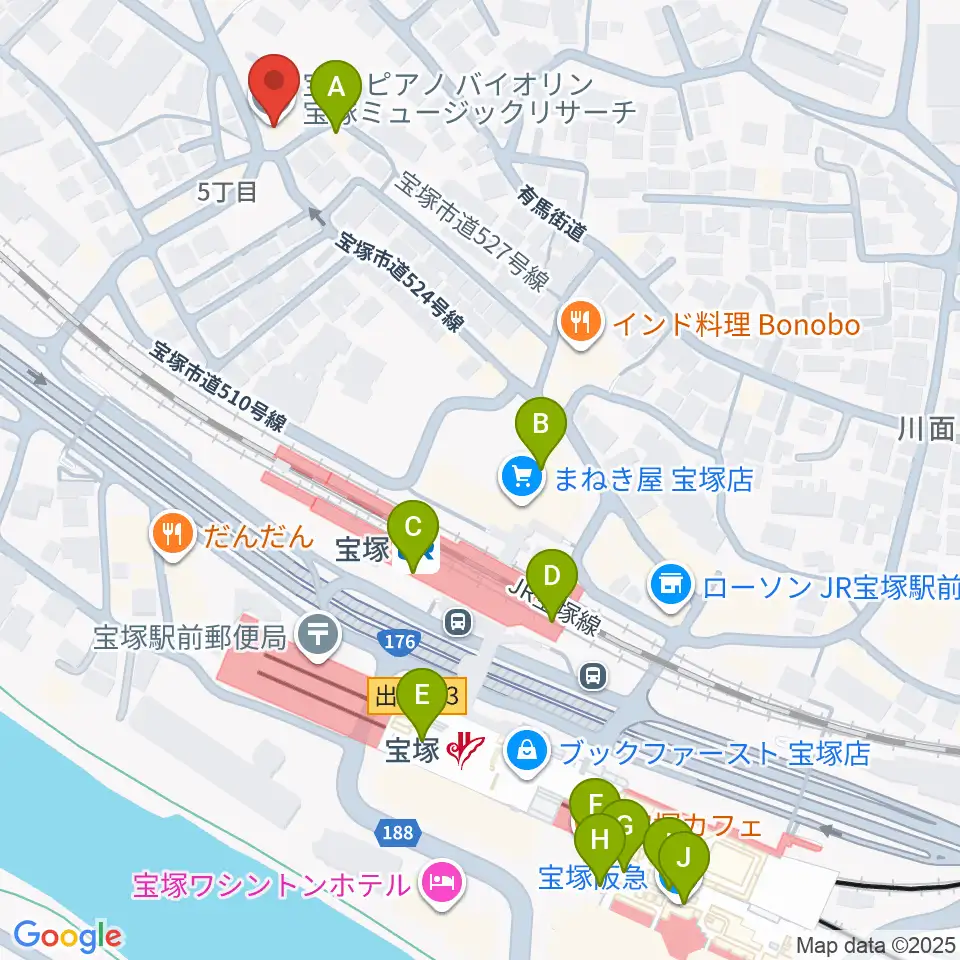 宝塚ミュージックリサーチ周辺のカフェ一覧地図