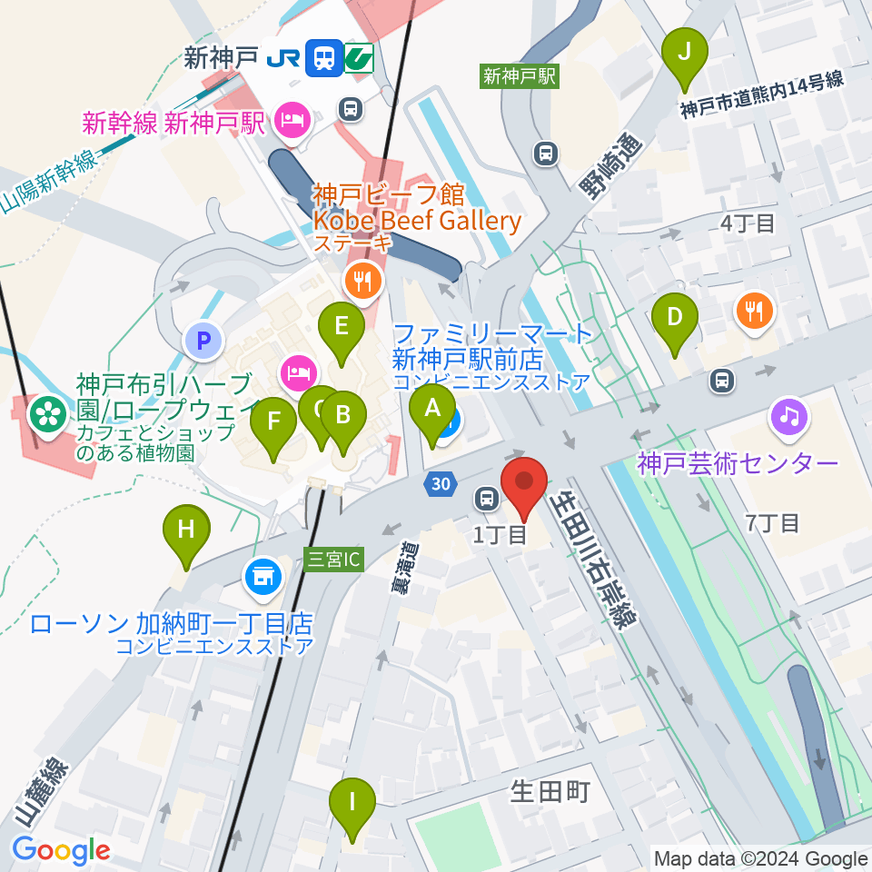 山下ピアノ社音楽教室周辺のカフェ一覧地図