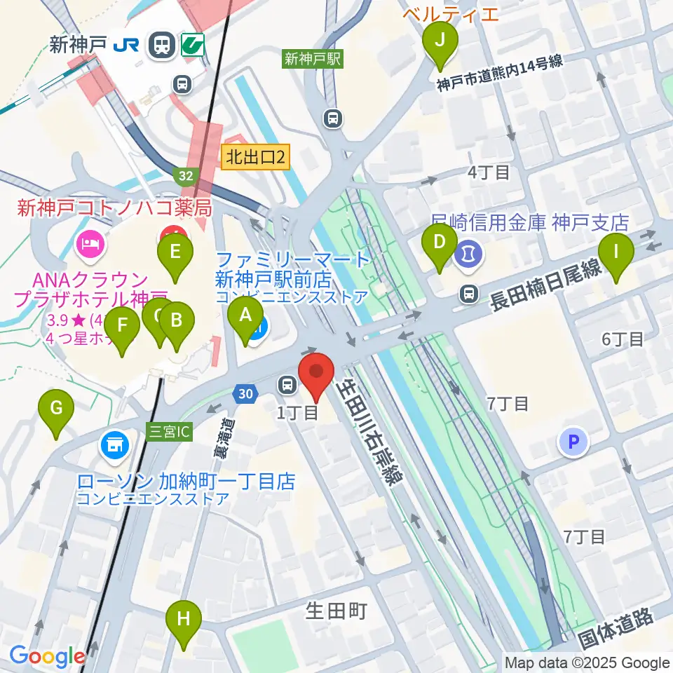 山下ピアノ社音楽教室周辺のカフェ一覧地図