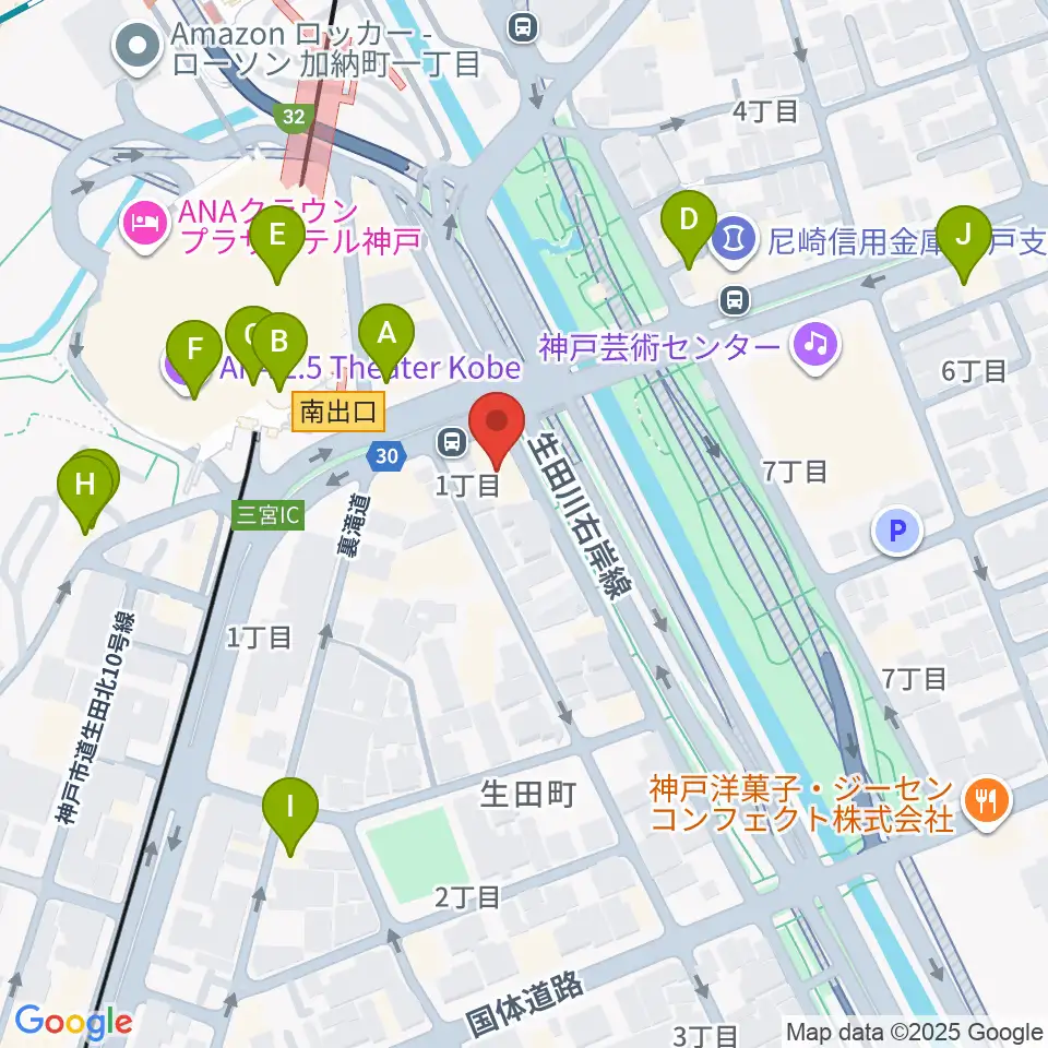 山下ピアノ社音楽教室周辺のカフェ一覧地図